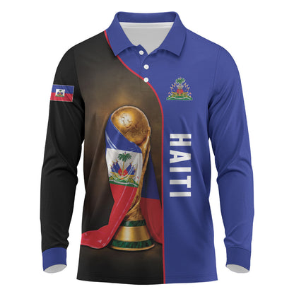 Personalized Afro Haiti Football 2026 Long Sleeve Polo Shirt Trophy Flag Pride Art