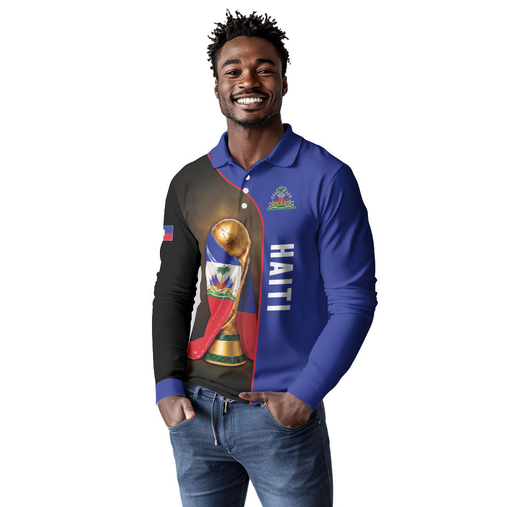 Personalized Afro Haiti Football 2026 Long Sleeve Polo Shirt Trophy Flag Pride Art