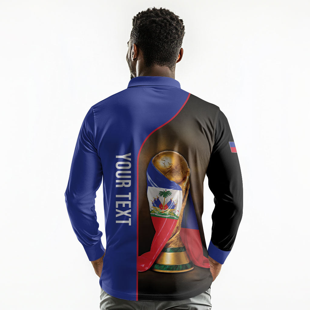 Personalized Afro Haiti Football 2026 Long Sleeve Polo Shirt Trophy Flag Pride Art