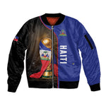 Personalized Afro Haiti Football 2026 Sleeve Zip Bomber Jacket Trophy Flag Pride Art