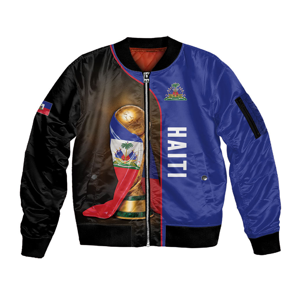 Personalized Afro Haiti Football 2026 Sleeve Zip Bomber Jacket Trophy Flag Pride Art