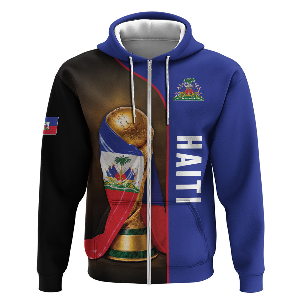 Personalized Afro Haiti Football 2026 Zip Hoodie Trophy Flag Pride Art