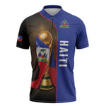 Personalized Afro Haiti Football 2026 Zipper Polo Shirt Trophy Flag Pride Art