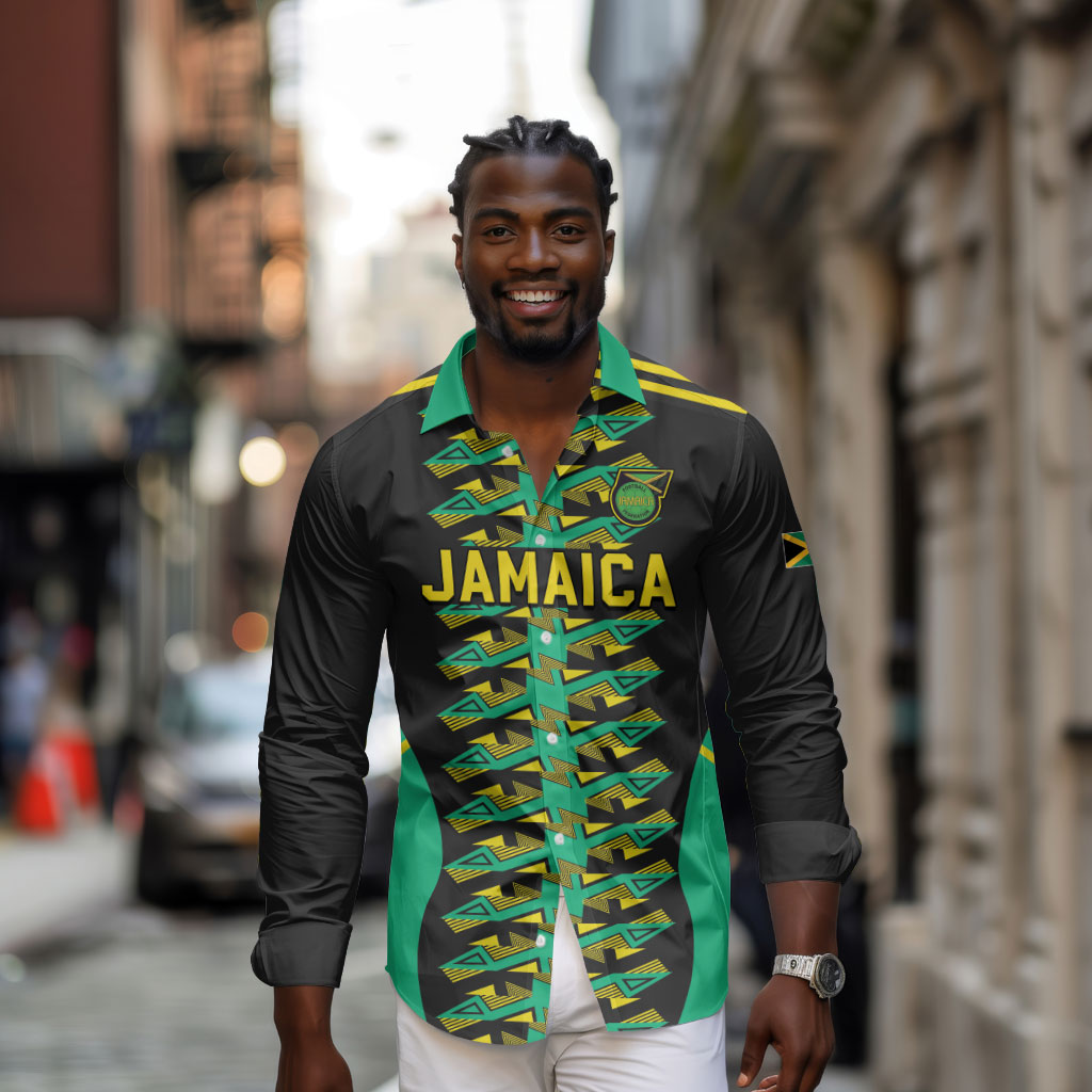 Custom Afro-Jamaicans Football Long Sleeve Button Shirt Reggae Boyz Tribal Glory