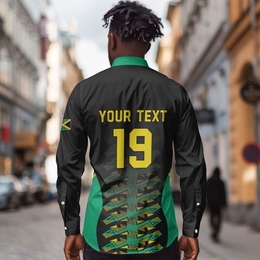 Custom Afro-Jamaicans Football Long Sleeve Button Shirt Reggae Boyz Tribal Glory