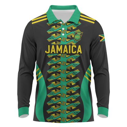 Custom Afro-Jamaicans Football Long Sleeve Polo Shirt Reggae Boyz Tribal Glory