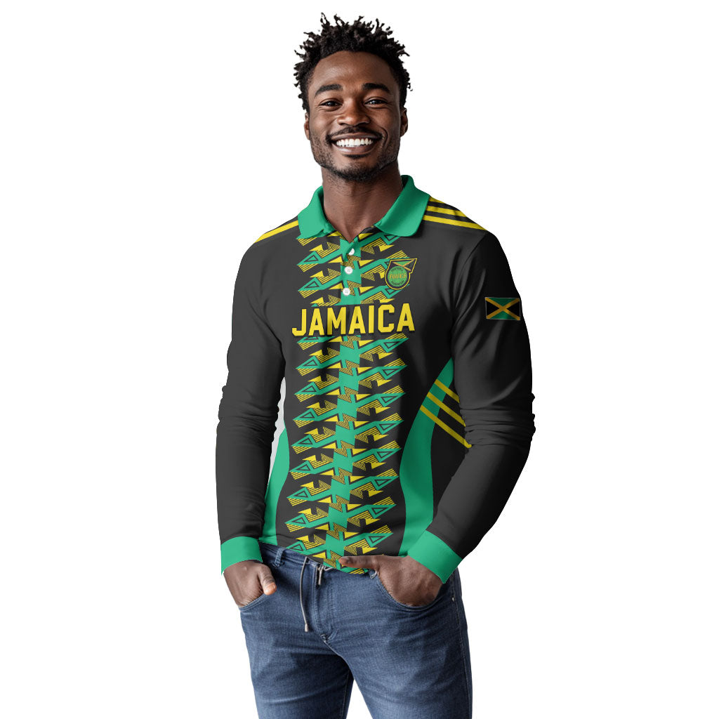 Custom Afro-Jamaicans Football Long Sleeve Polo Shirt Reggae Boyz Tribal Glory