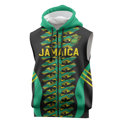Custom Afro-Jamaicans Football Sleeveless Zip Hoodie Reggae Boyz Tribal Glory