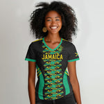 Custom Afro-Jamaicans Football Women V-Neck T-Shirt Reggae Boyz Tribal Glory