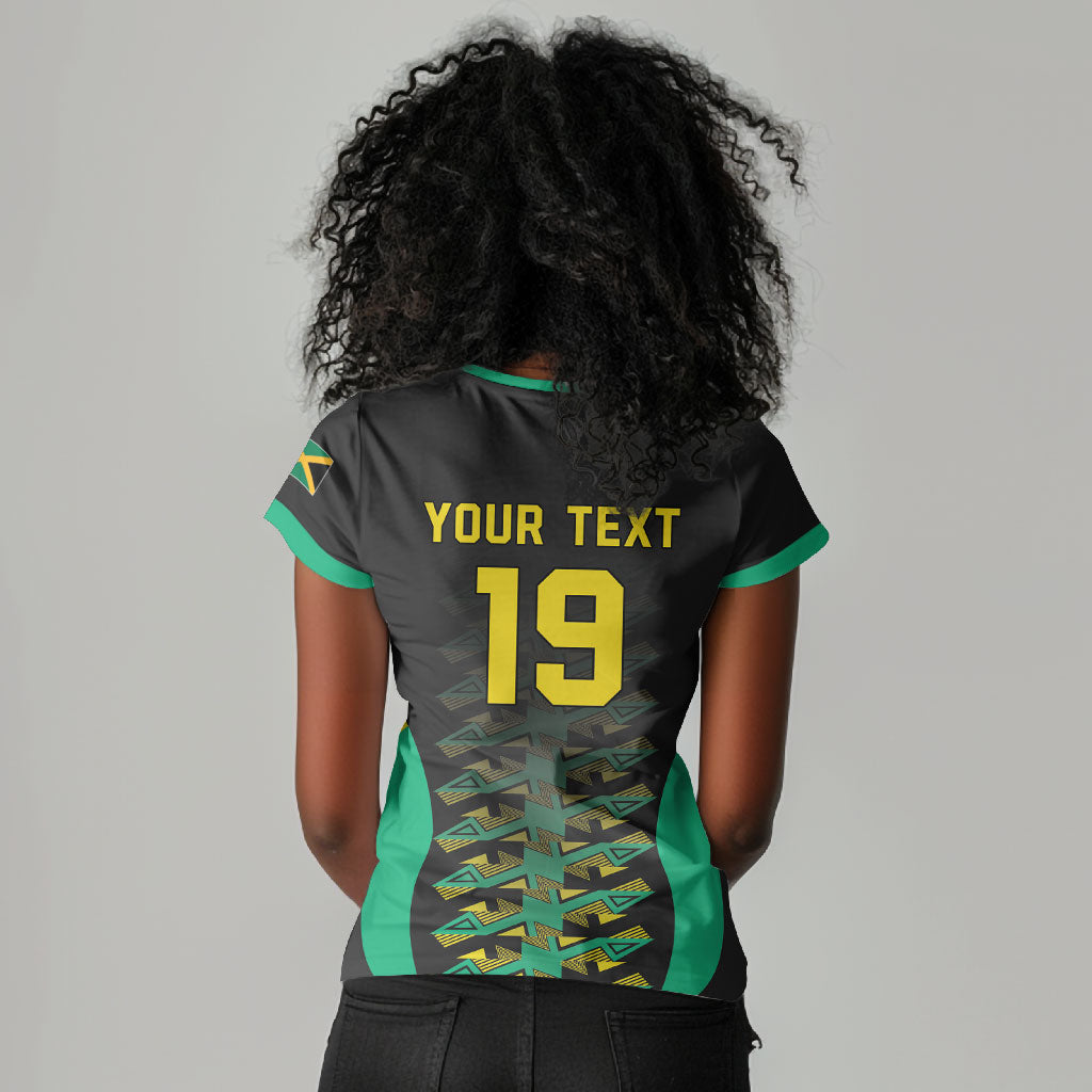 Custom Afro-Jamaicans Football Women V-Neck T-Shirt Reggae Boyz Tribal Glory