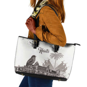 Afro-Haitians Citadelle Laferriere Leather Tote Bag Hispaniolan Trogon and Plumeria - African Pride