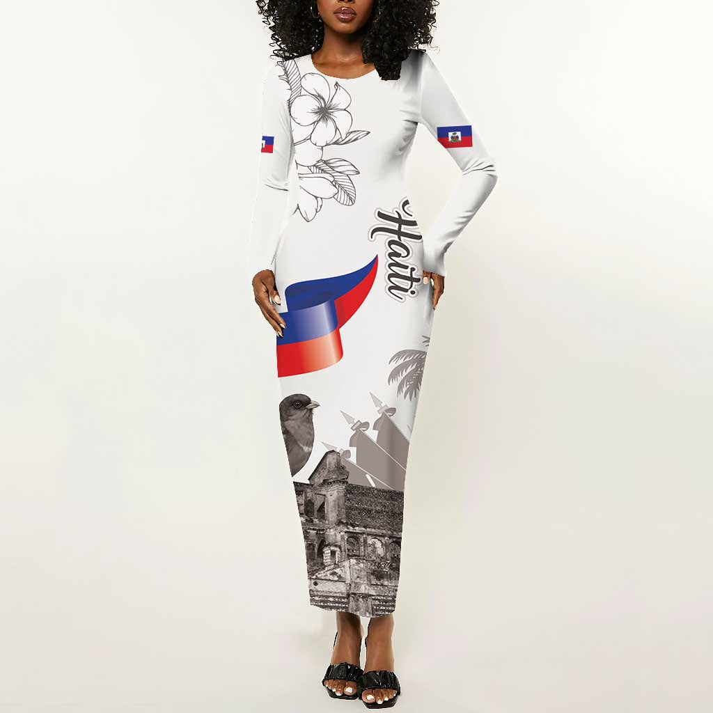 Afro-Haitians Citadelle Laferriere Long Sleeve Bodycon Dress Hispaniolan Trogon and Plumeria - African Pride