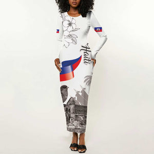 Afro-Haitians Citadelle Laferriere Long Sleeve Bodycon Dress Hispaniolan Trogon and Plumeria - African Pride
