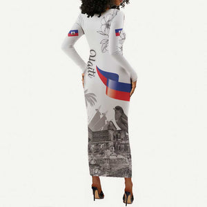 Afro-Haitians Citadelle Laferriere Long Sleeve Bodycon Dress Hispaniolan Trogon and Plumeria - African Pride