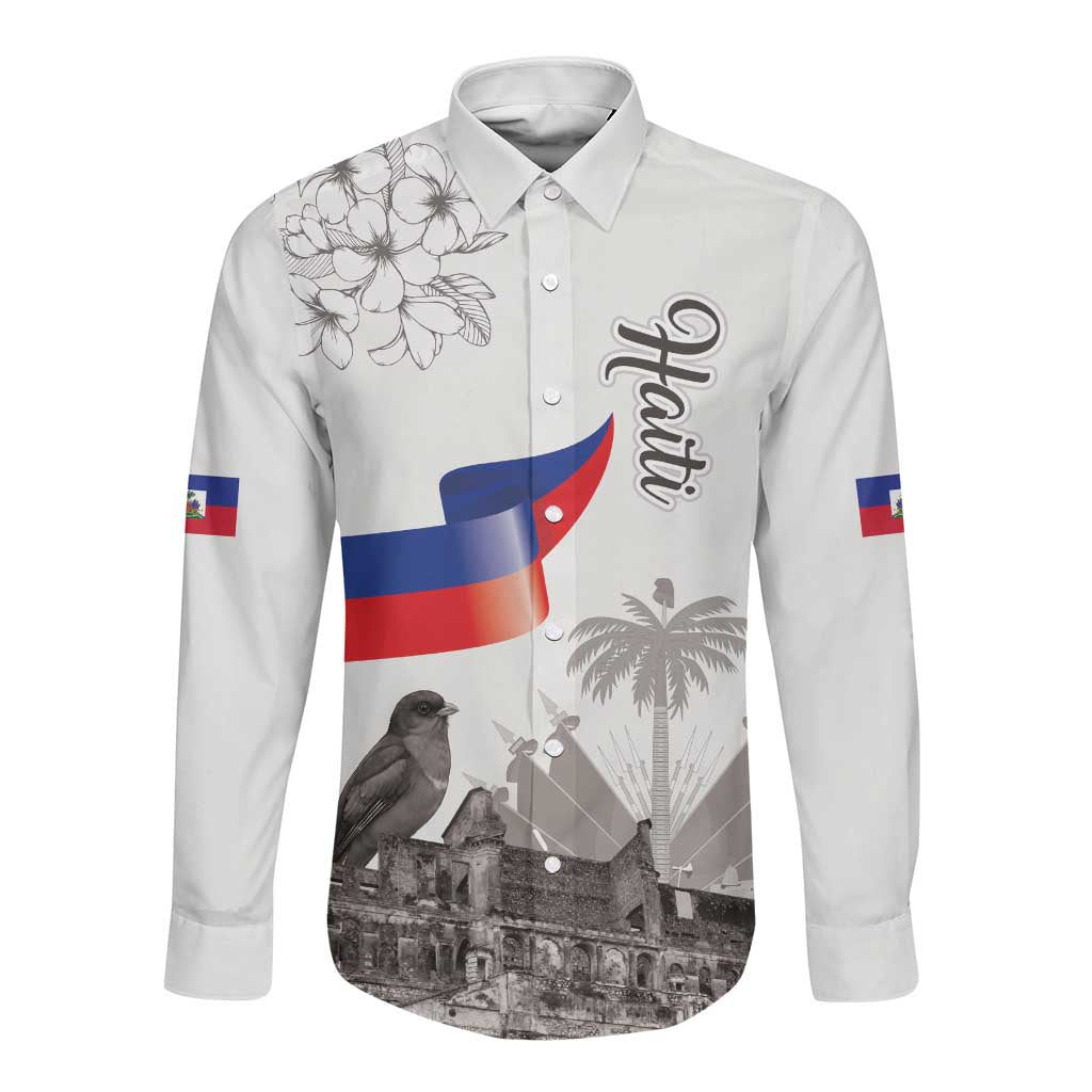Afro-Haitians Citadelle Laferriere Long Sleeve Button Shirt Hispaniolan Trogon and Plumeria - African Pride