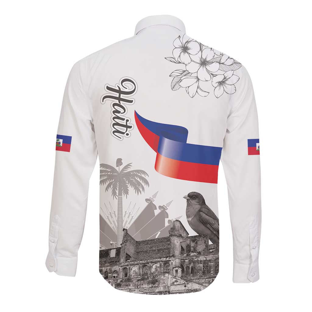 Afro-Haitians Citadelle Laferriere Long Sleeve Button Shirt Hispaniolan Trogon and Plumeria - African Pride
