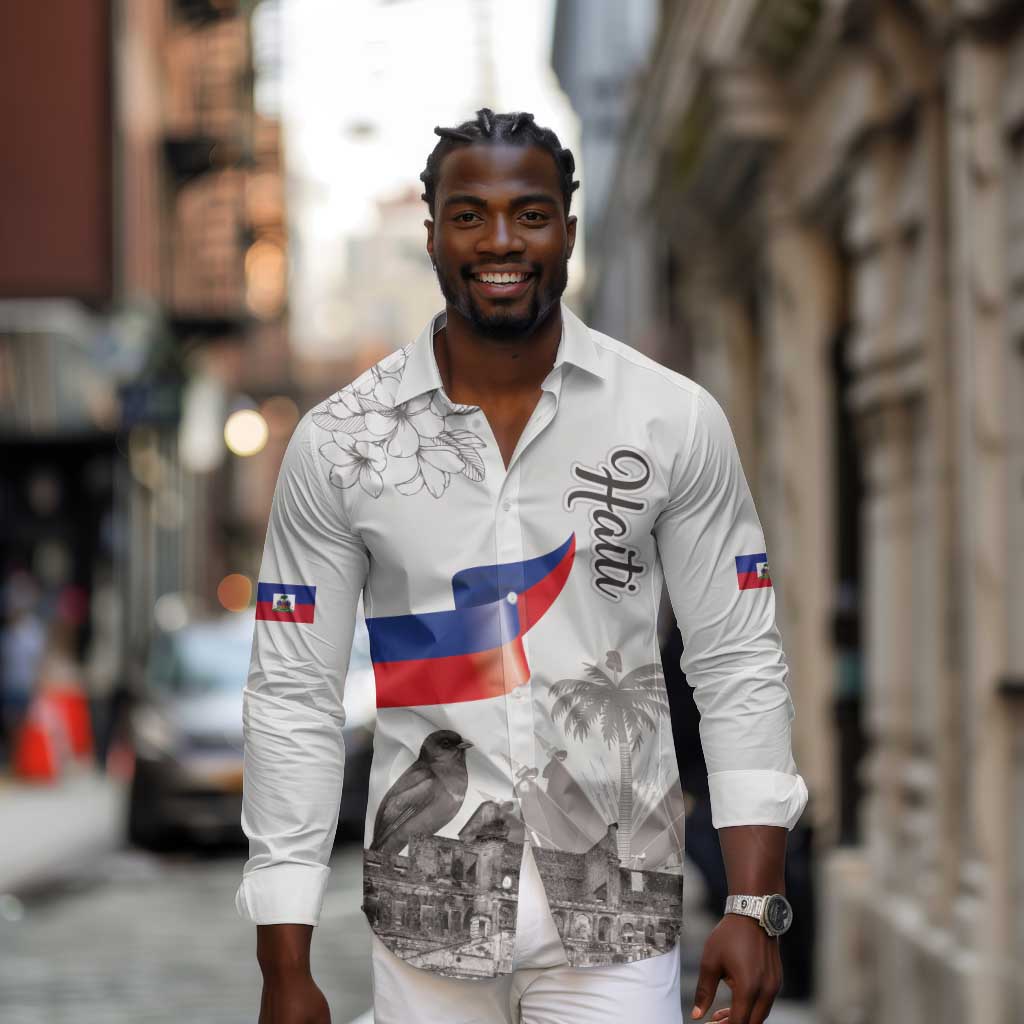 Afro-Haitians Citadelle Laferriere Long Sleeve Button Shirt Hispaniolan Trogon and Plumeria - African Pride