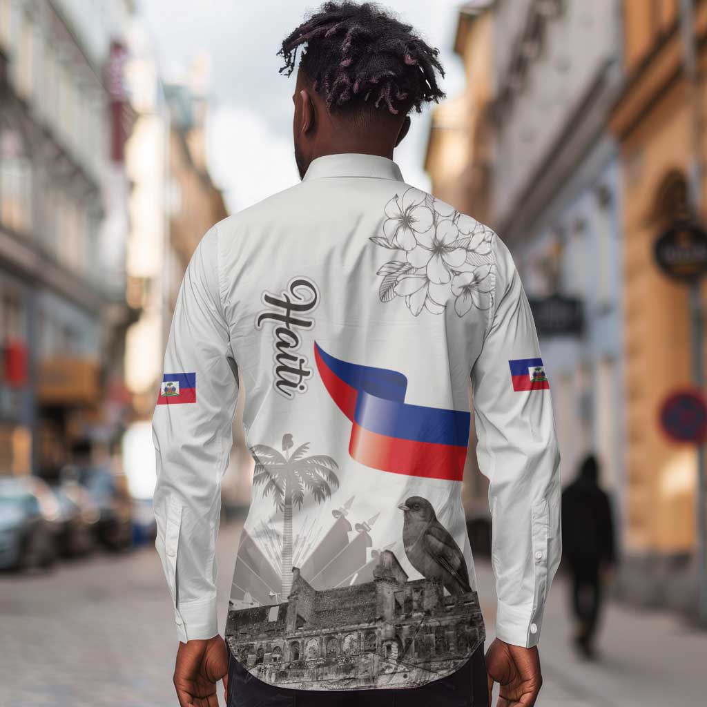Afro-Haitians Citadelle Laferriere Long Sleeve Button Shirt Hispaniolan Trogon and Plumeria - African Pride