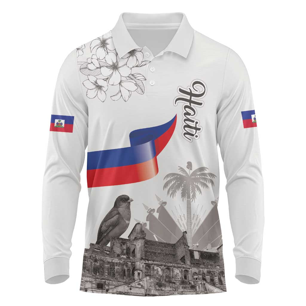 Afro-Haitians Citadelle Laferriere Long Sleeve Polo Shirt Hispaniolan Trogon and Plumeria - African Pride