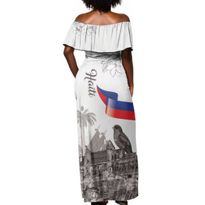 Afro-Haitians Citadelle Laferriere Off Shoulder Maxi Dress Hispaniolan Trogon and Plumeria - African Pride