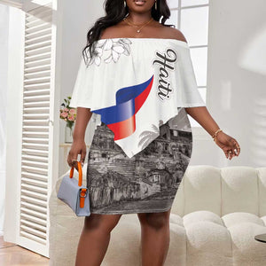 Afro-Haitians Citadelle Laferriere Off Shoulder Short Dress Hispaniolan Trogon and Plumeria - African Pride