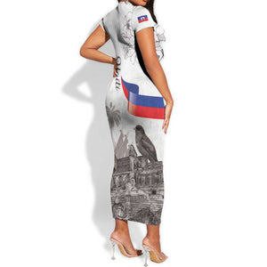 Afro-Haitians Citadelle Laferriere Short Sleeve Bodycon Dress Hispaniolan Trogon and Plumeria LT19