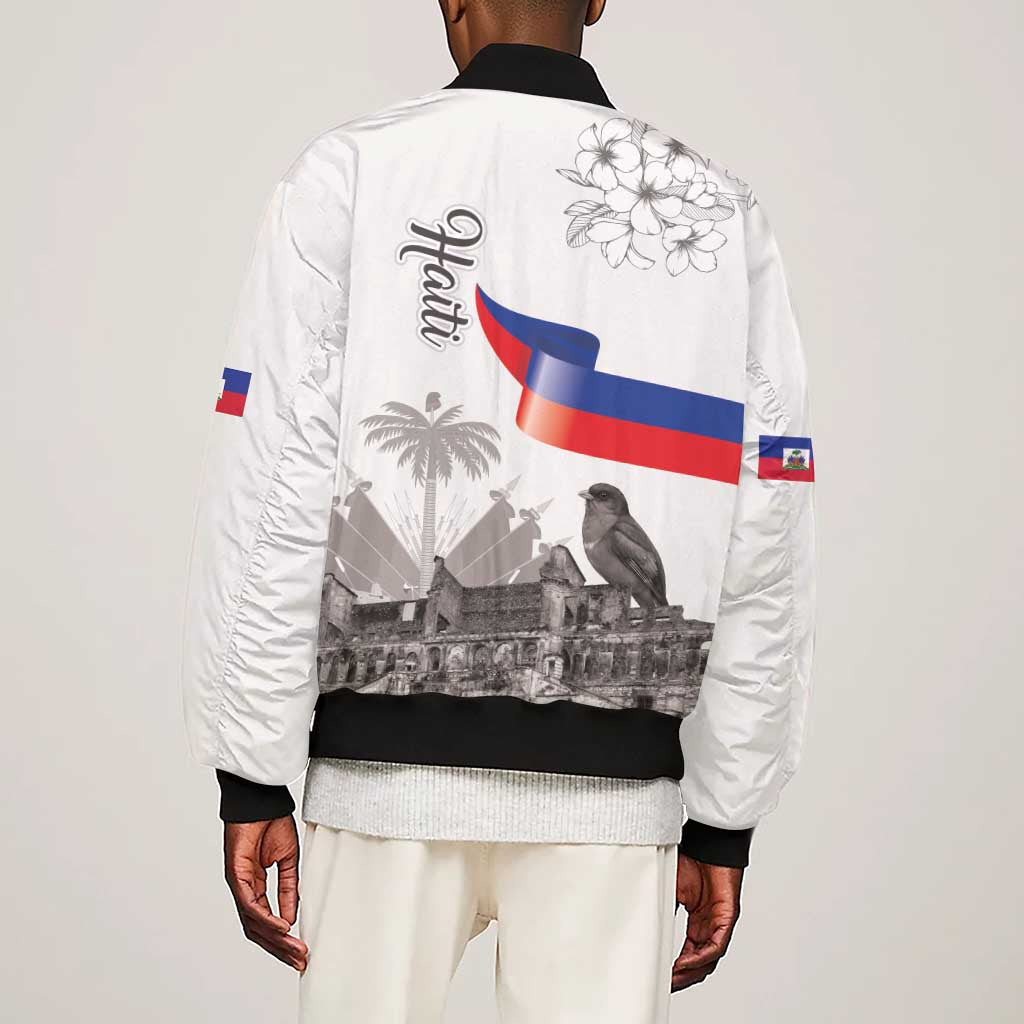 Afro-Haitians Citadelle Laferriere Sleeve Zip Bomber Jacket Hispaniolan Trogon and Plumeria - African Pride