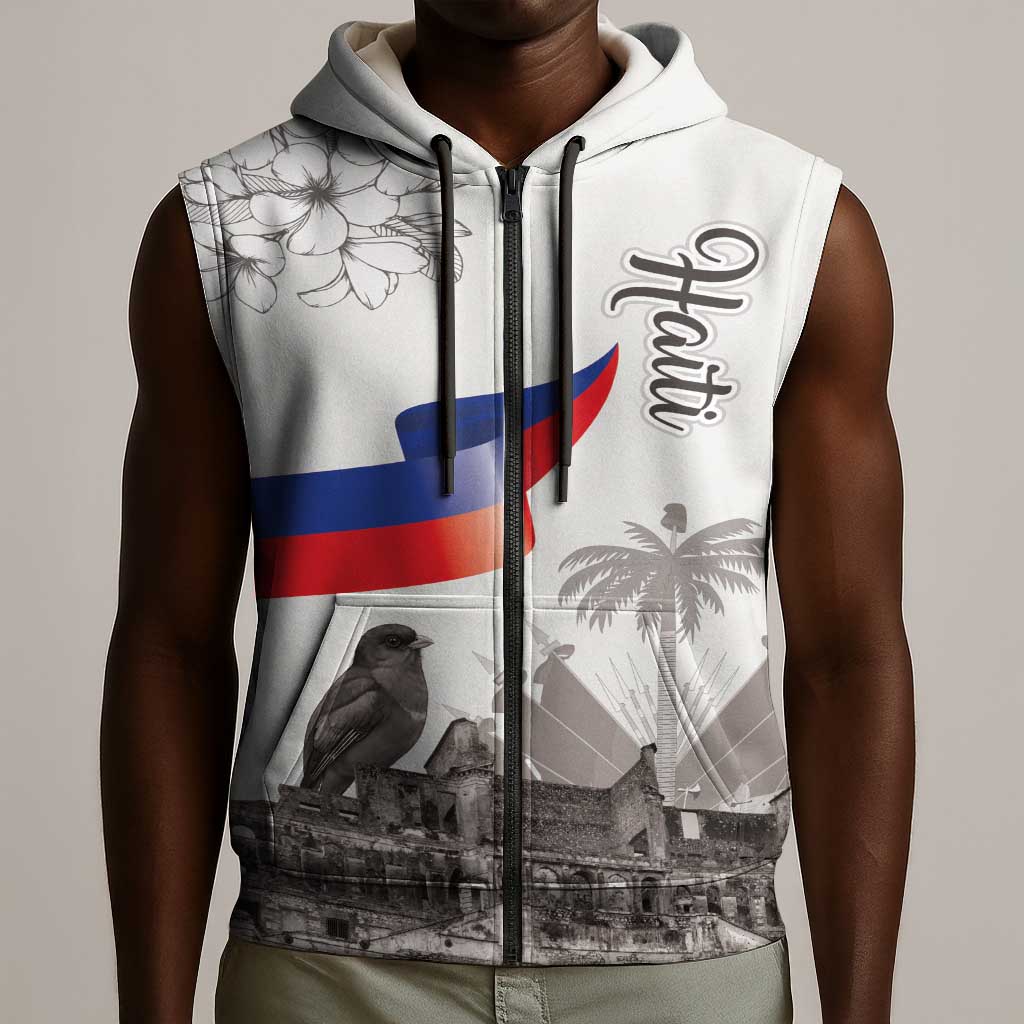 Afro-Haitians Citadelle Laferriere Sleeveless Zip Hoodie Hispaniolan Trogon and Plumeria - African Pride