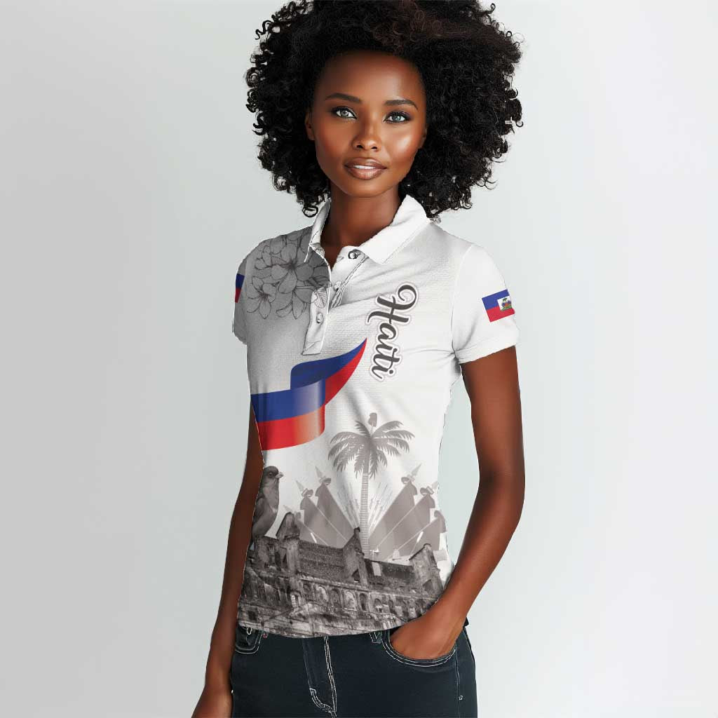 Afro-Haitians Citadelle Laferriere Women Polo Shirt Hispaniolan Trogon and Plumeria LT19