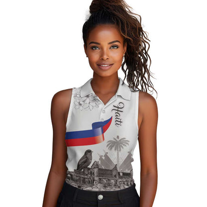 Afro-Haitians Citadelle Laferriere Women Sleeveless Polo Shirt Hispaniolan Trogon and Plumeria - African Pride