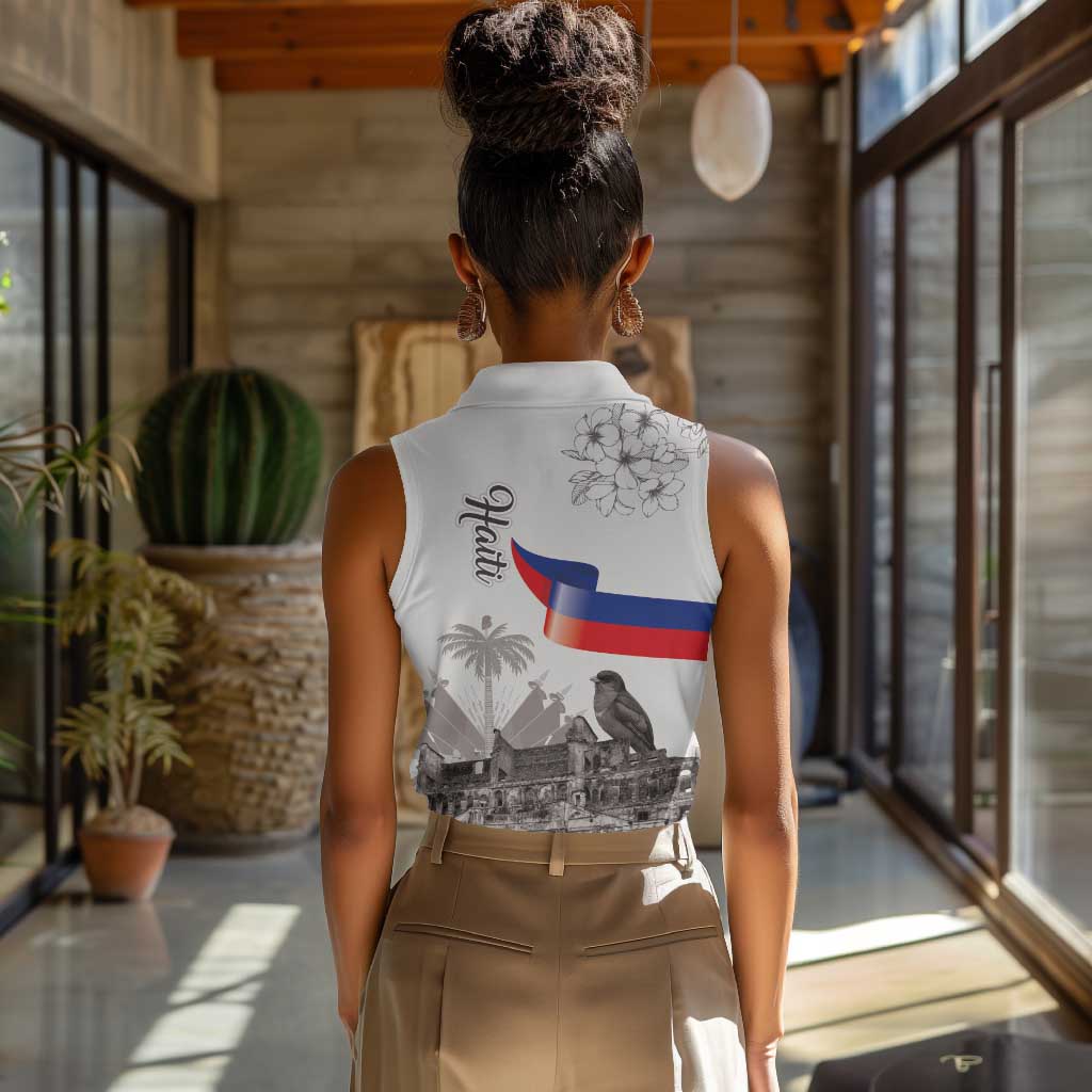 Afro-Haitians Citadelle Laferriere Women Sleeveless Polo Shirt Hispaniolan Trogon and Plumeria - African Pride