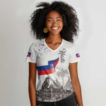 Afro-Haitians Citadelle Laferriere Women V-Neck T-Shirt Hispaniolan Trogon and Plumeria LT19