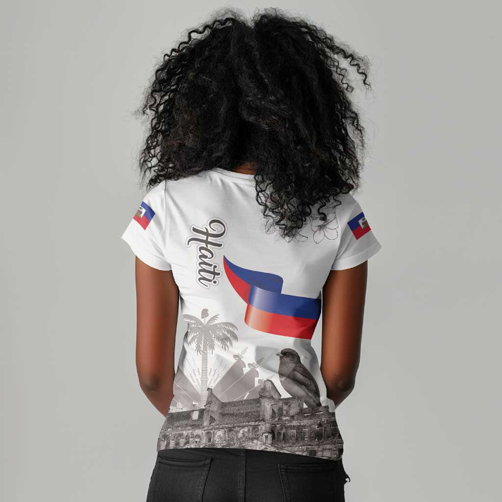 Afro-Haitians Citadelle Laferriere Women V-Neck T-Shirt Hispaniolan Trogon and Plumeria LT19