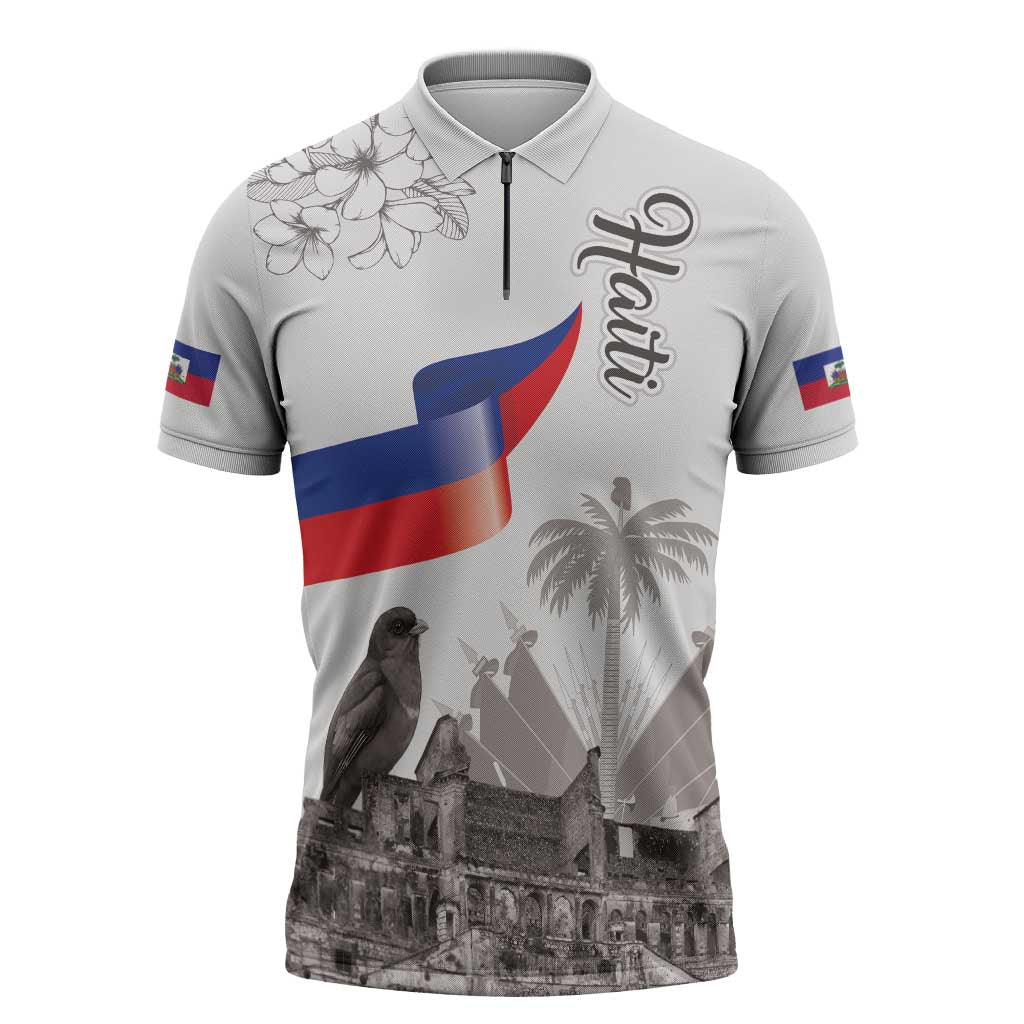Afro-Haitians Citadelle Laferriere Zipper Polo Shirt Hispaniolan Trogon and Plumeria