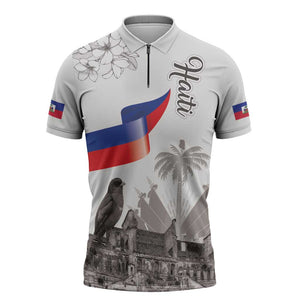 Afro-Haitians Citadelle Laferriere Zipper Polo Shirt Hispaniolan Trogon and Plumeria