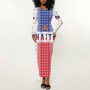 Custom Afro-Haitians Football Long Sleeve Bodycon Dress National Flag Design - African Pride