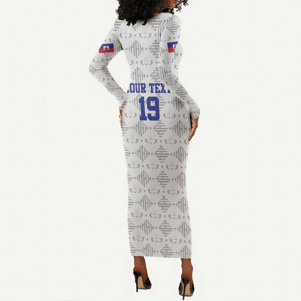 Custom Afro-Haitians Football Long Sleeve Bodycon Dress National Flag Design - African Pride