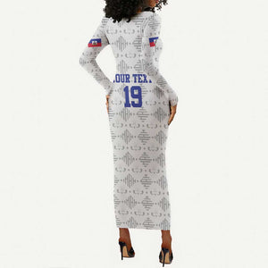 Custom Afro-Haitians Football Long Sleeve Bodycon Dress National Flag Design - African Pride