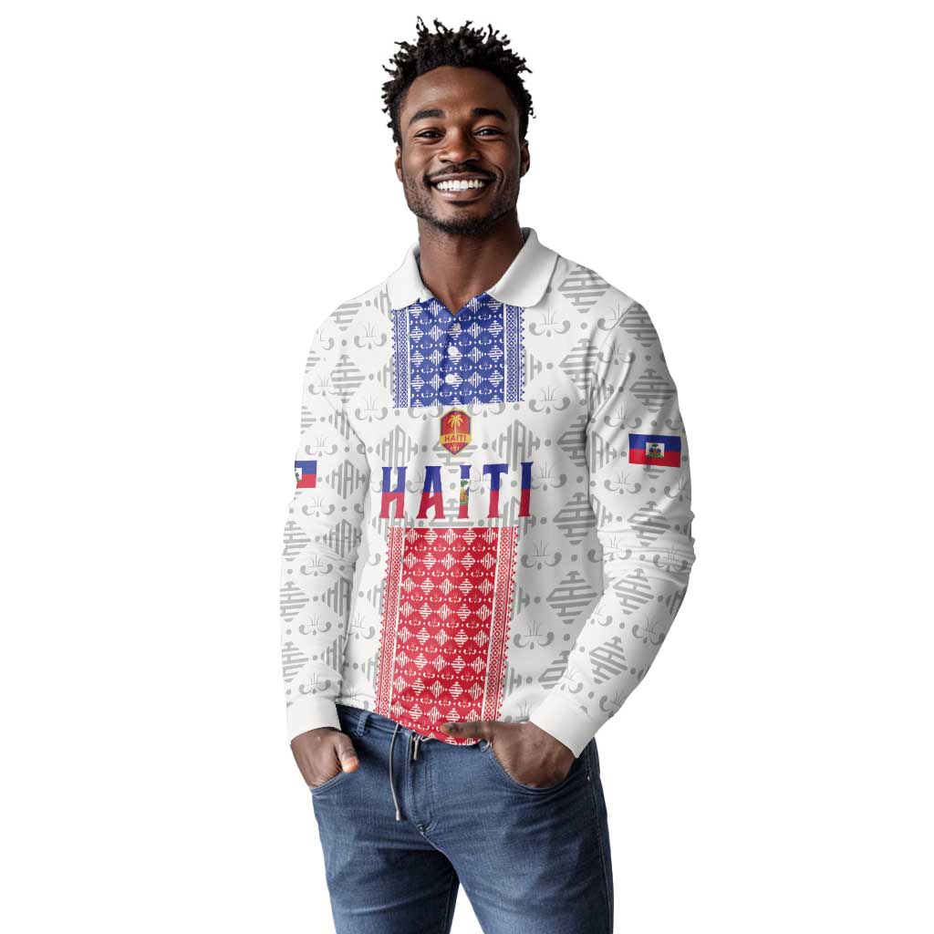 Custom Afro-Haitians Football Long Sleeve Polo Shirt National Flag Design - African Pride