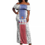 Custom Afro-Haitians Football Off Shoulder Maxi Dress National Flag Design - African Pride