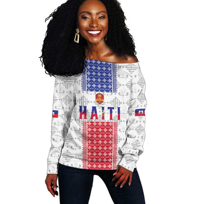 Custom Afro-Haitians Football Off Shoulder Sweater National Flag Design - African Pride