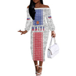 Custom Afro-Haitians Football Off The Shoulder Long Sleeve Dress National Flag Design - African Pride