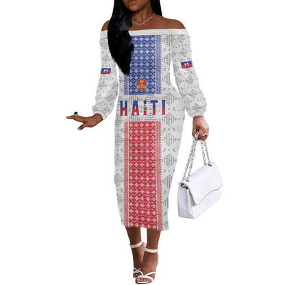 Custom Afro-Haitians Football Off The Shoulder Long Sleeve Dress National Flag Design - African Pride