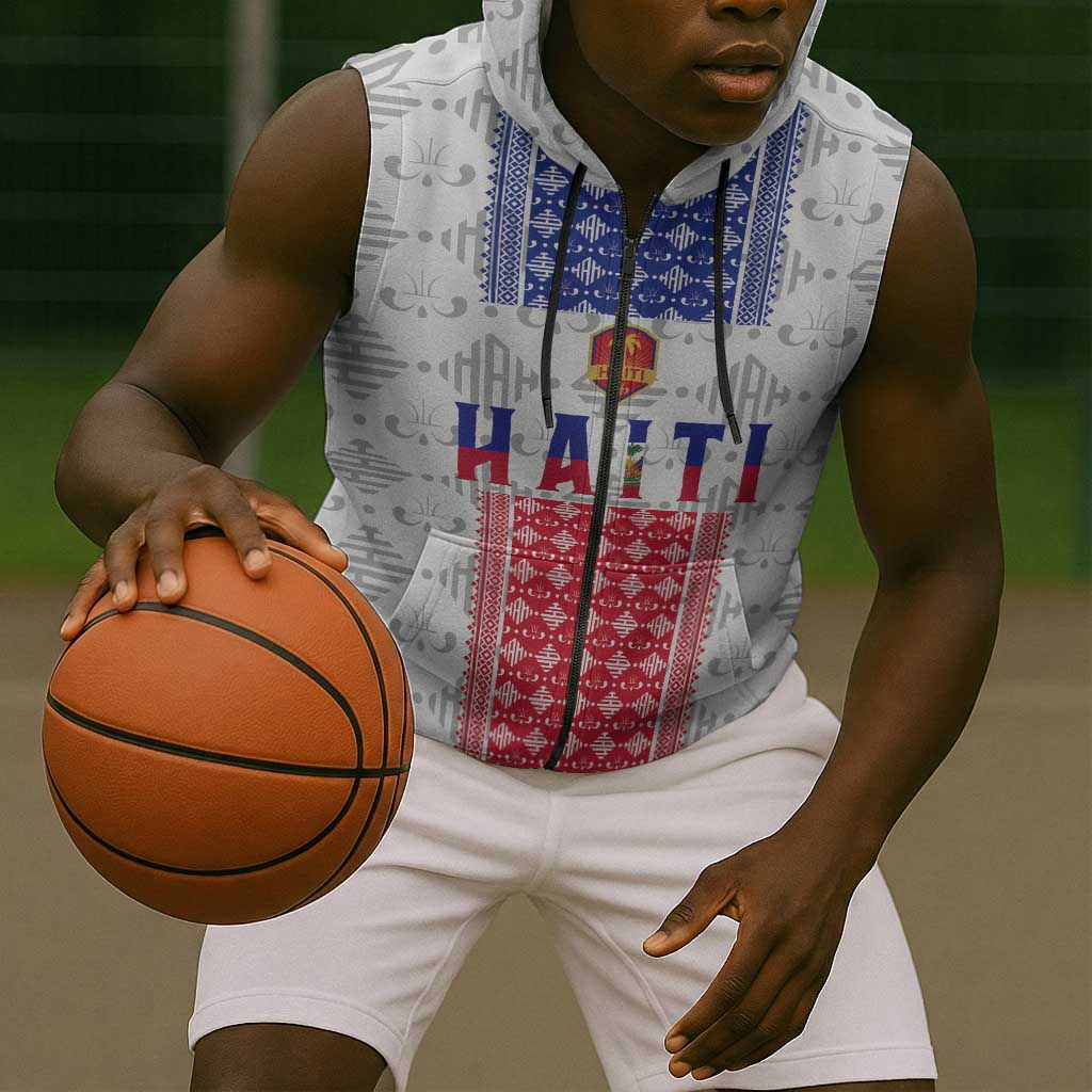 Custom Afro-Haitians Football Sleeveless Zip Hoodie National Flag Design - African Pride