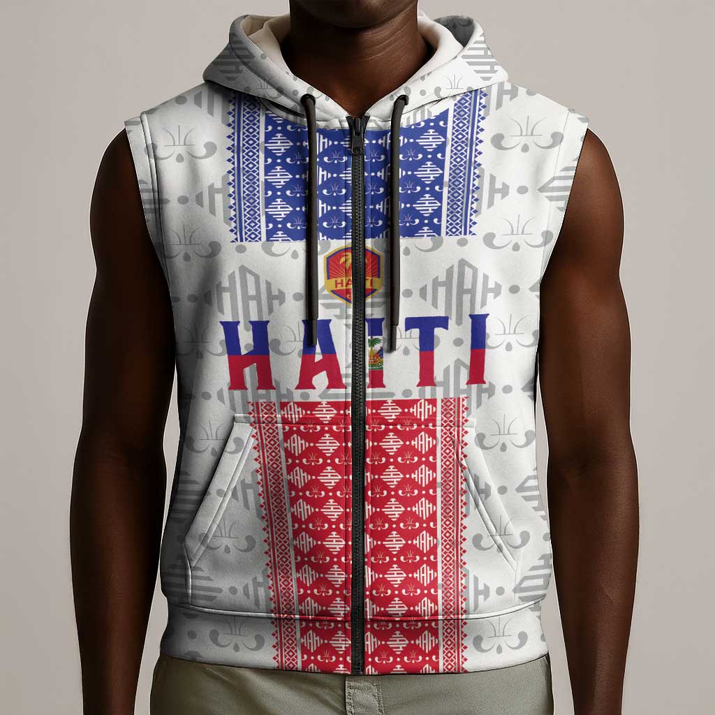 Custom Afro-Haitians Football Sleeveless Zip Hoodie National Flag Design - African Pride