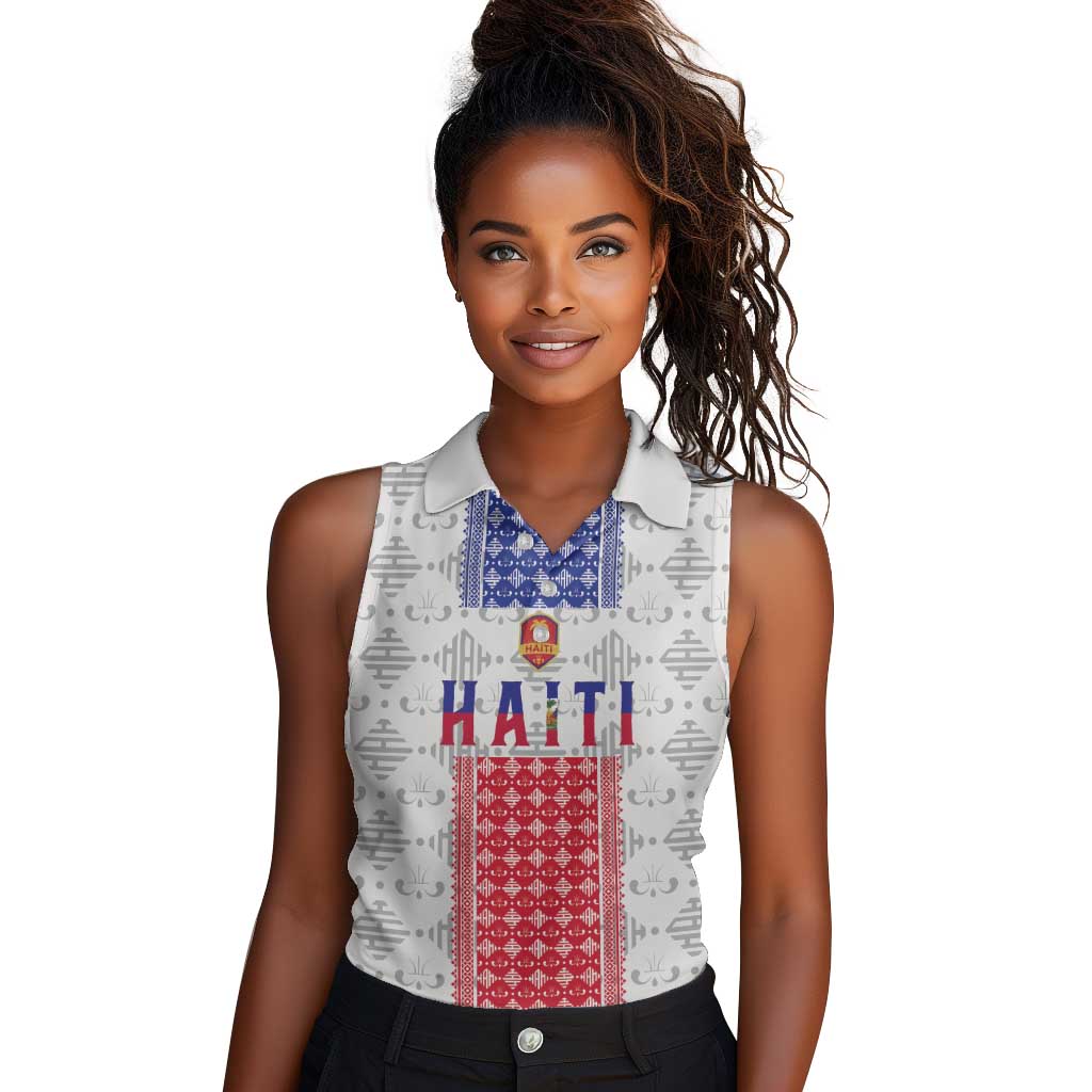 Custom Afro-Haitians Football Women Sleeveless Polo Shirt National Flag Design - African Pride