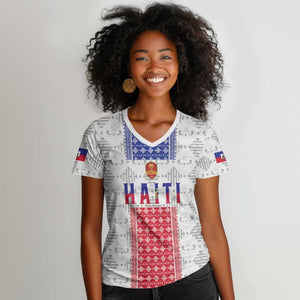 Custom Afro-Haitians Football Women V-Neck T-Shirt National Flag Design LT19