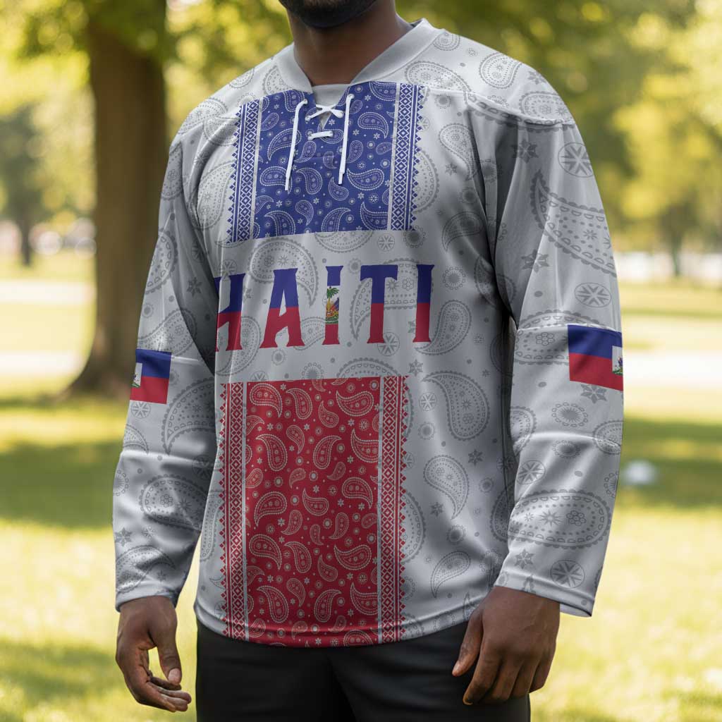 Custom Afro-Haitians Football Hockey Jersey Paisley Flag Pattern Design