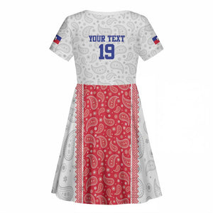 Custom Afro-Haitians Football Kid Short Sleeve Dress Paisley Flag Pattern Design LT19