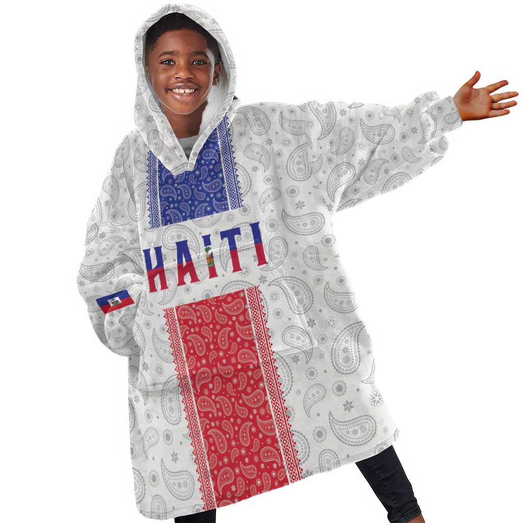Custom Afro-Haitians Football Kid Wearable Blanket Hoodie Paisley Flag Pattern Design - African Pride
